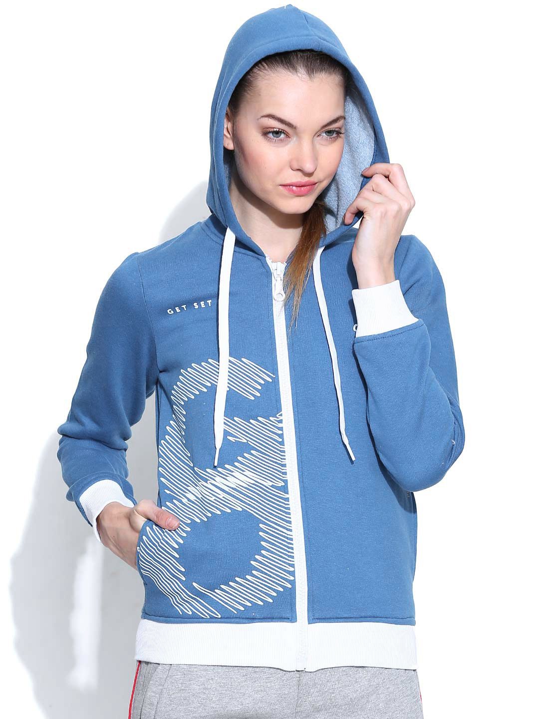 Pure Play Blue Helen Printed Hooded Sweatshirt Price in India