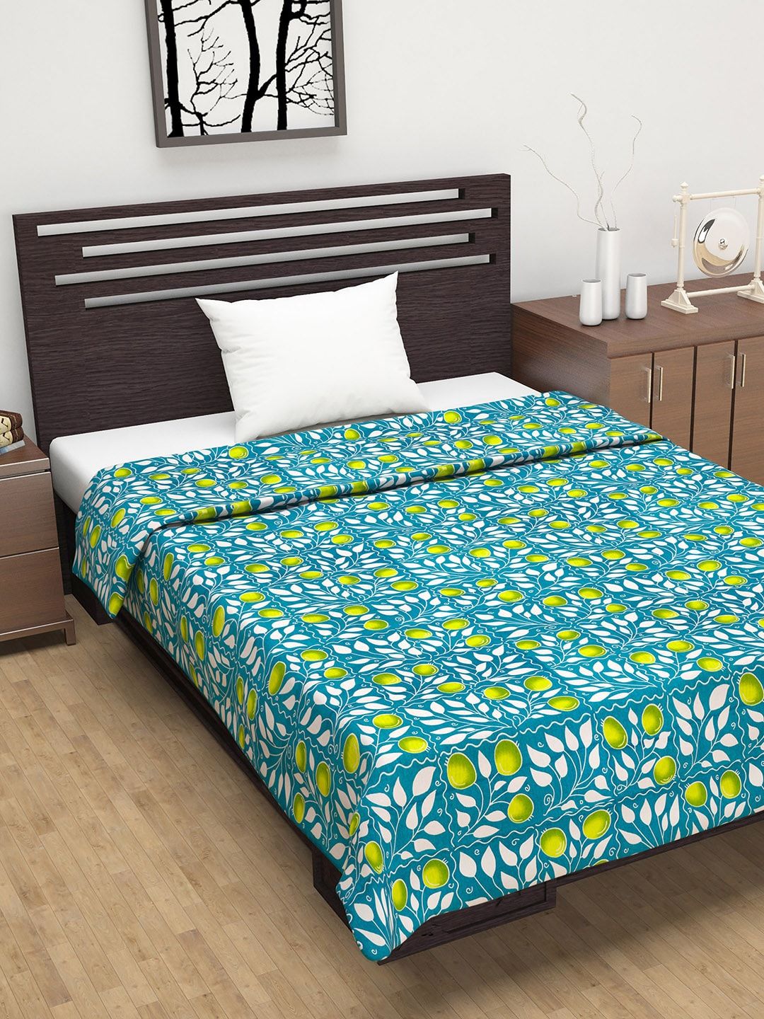 Divine Casa Turquoise Blue & White Floral AC Room 110 GSM Single Bed Dohar Price in India