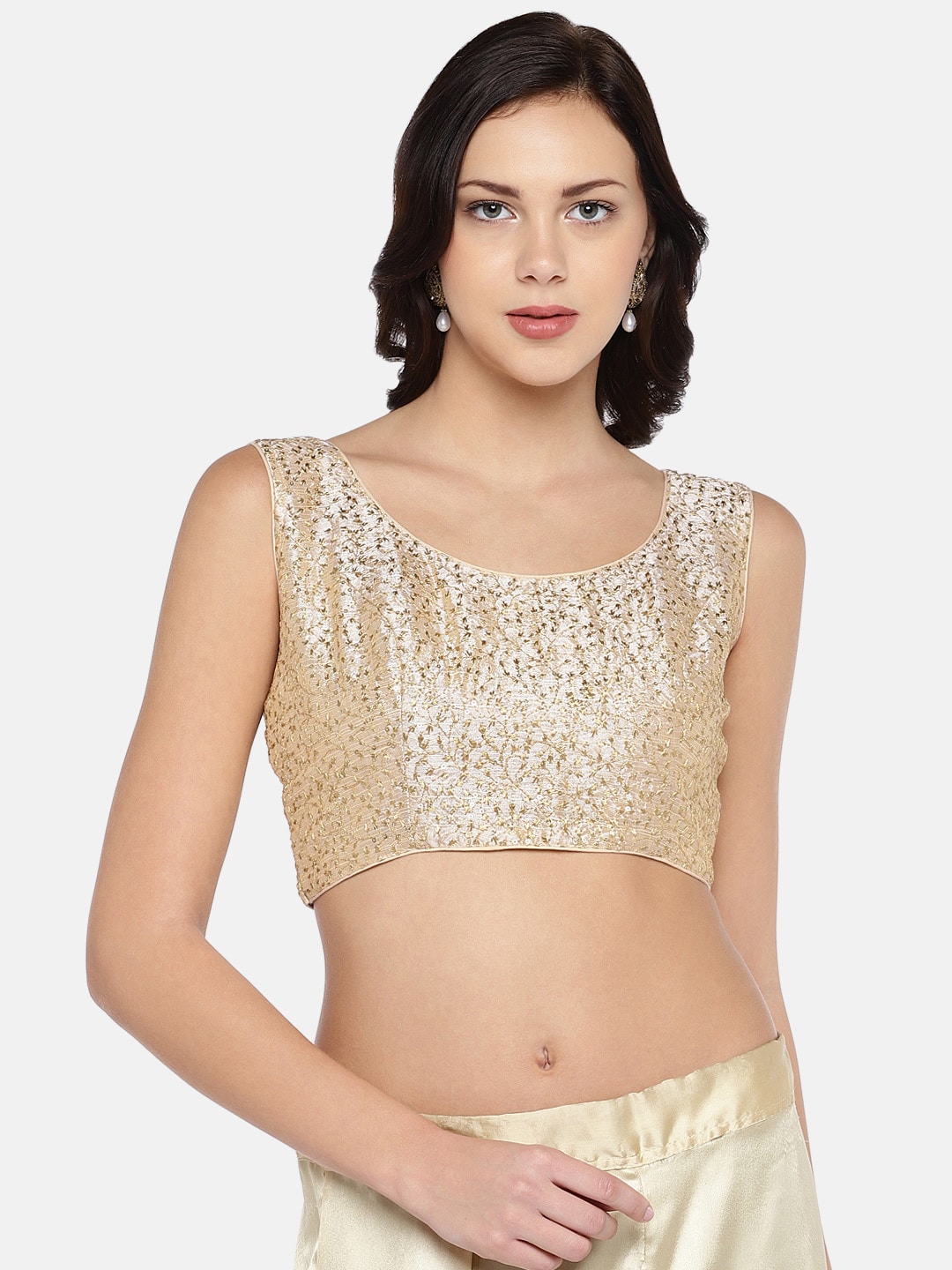 Studio Shringaar Women Gold-Coloured Embroidered Saree Blouse Price in India