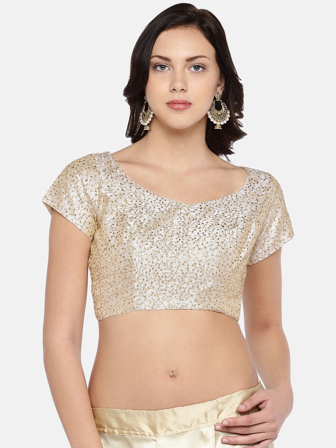 Studio Shringaar Women's Beige And Gold Embroidered Saree Blouse Price in India