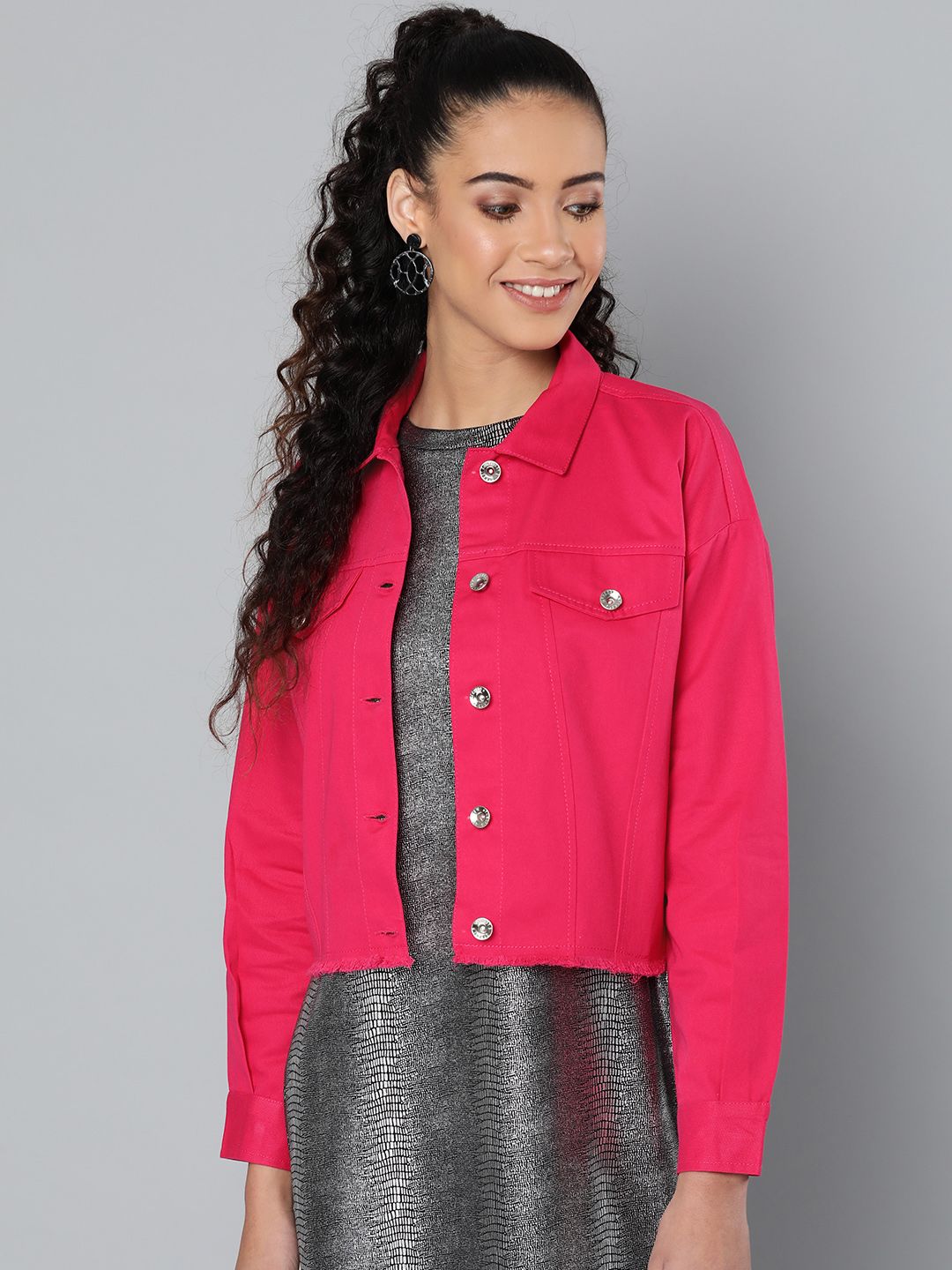 STREET 9 Women Pink Solid Denim Jacket Price in India