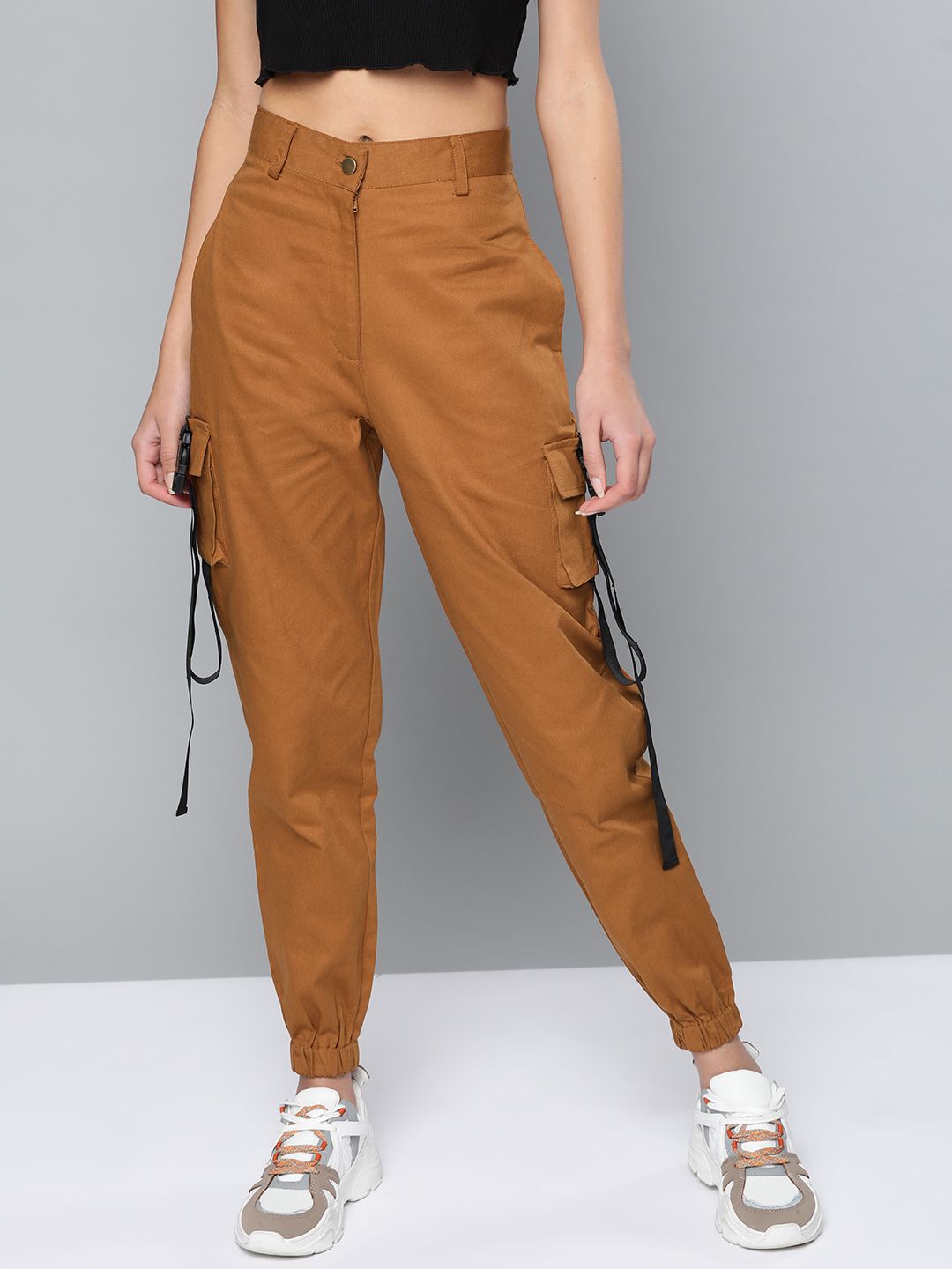 STREET 9 Women Rust Brown Loose Fit Solid Cargos