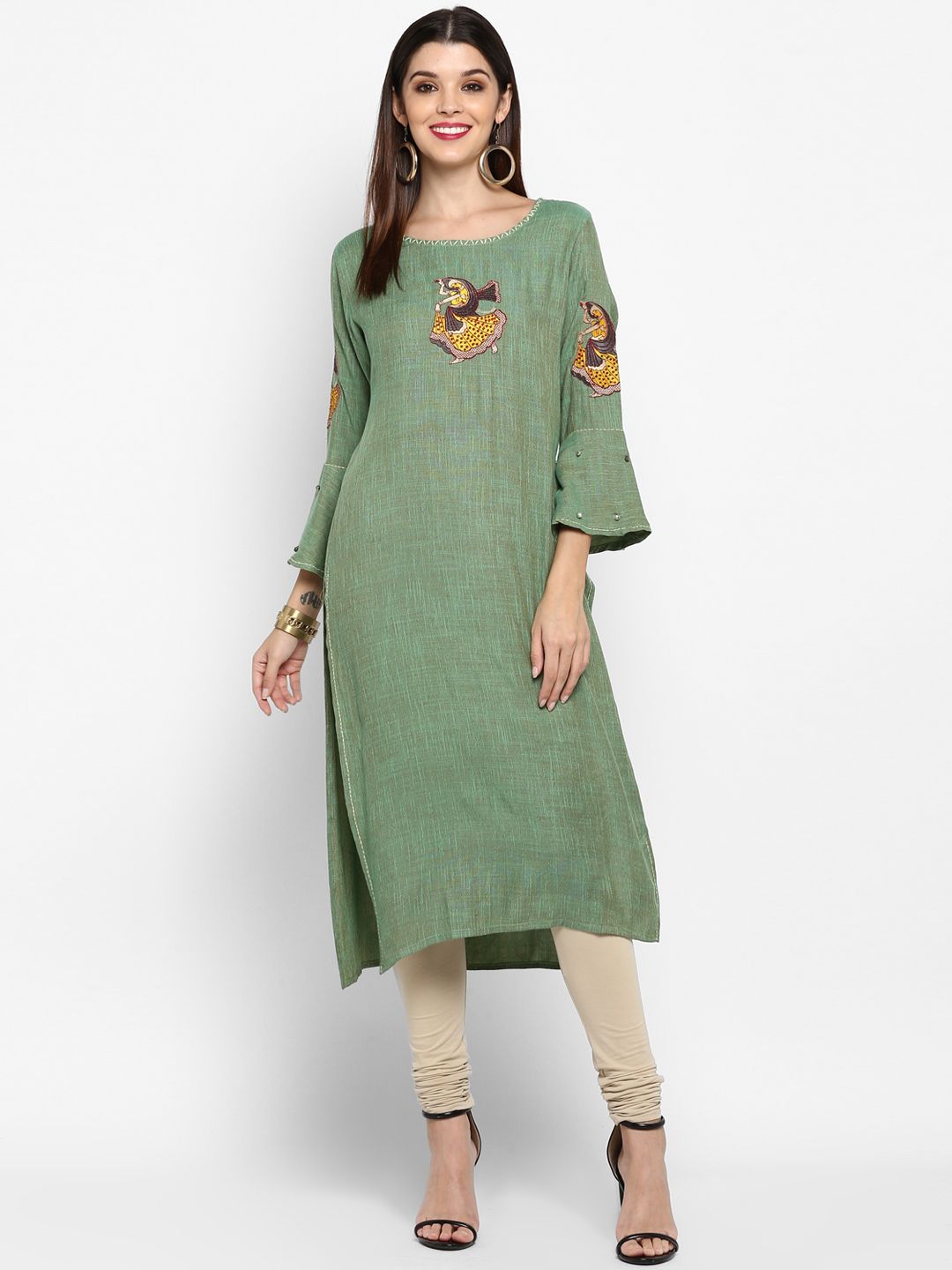 Vbuyz Women Green Quirky Embroidered Straight Kurta Price in India