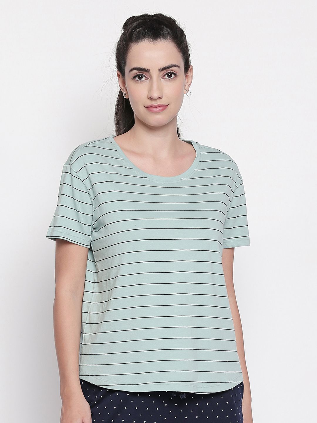 Dreamz by Pantaloons Women Green Striped Lounge tshirt Price in India