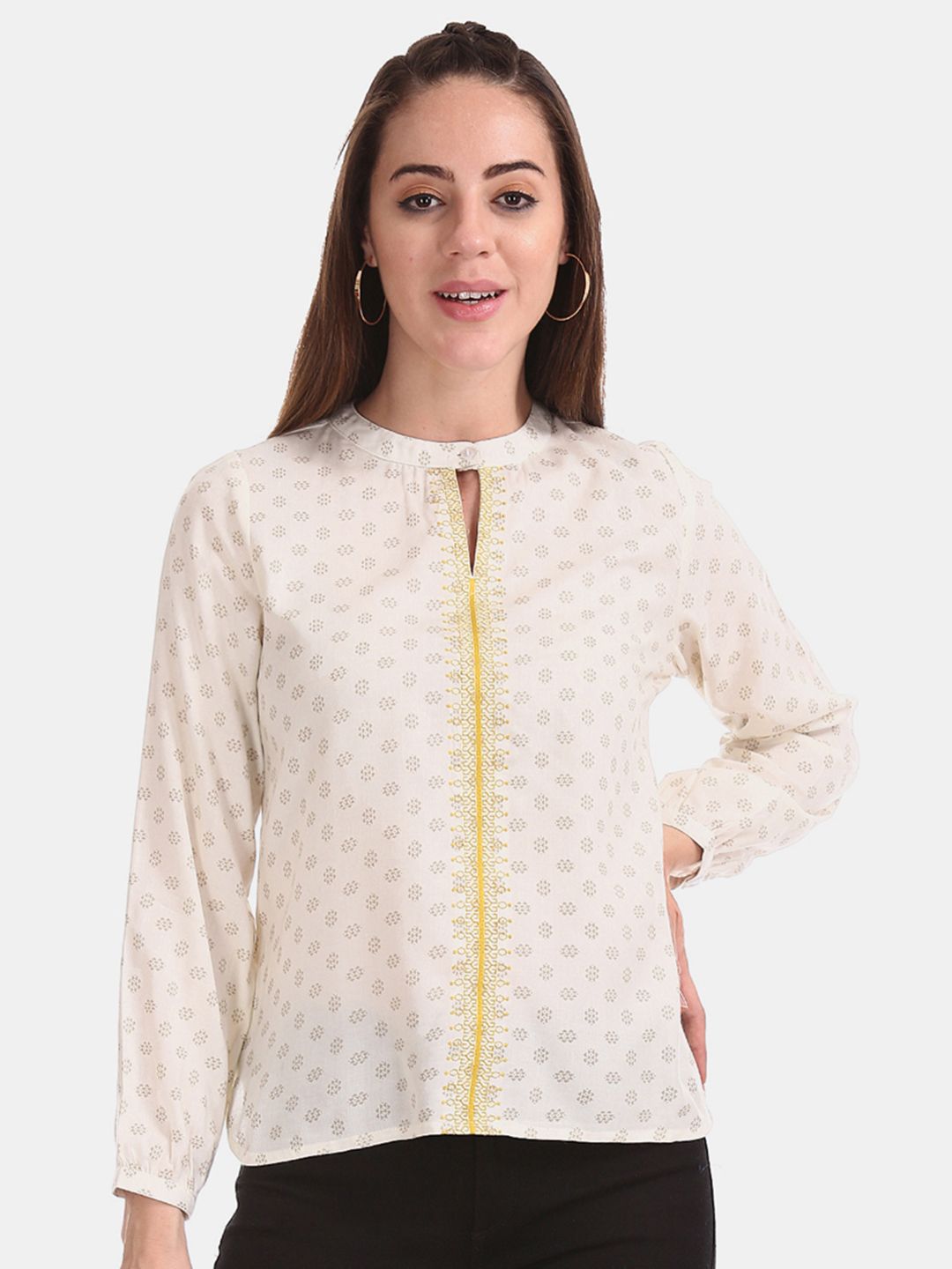 Bronz Women Cream-Coloured Printed Top
