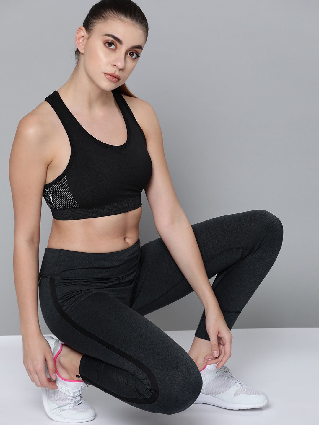 HRX by Hrithik Roshan Black Solid Light Support Seamless Rapid Dry Yoga Sports Bra Price in India