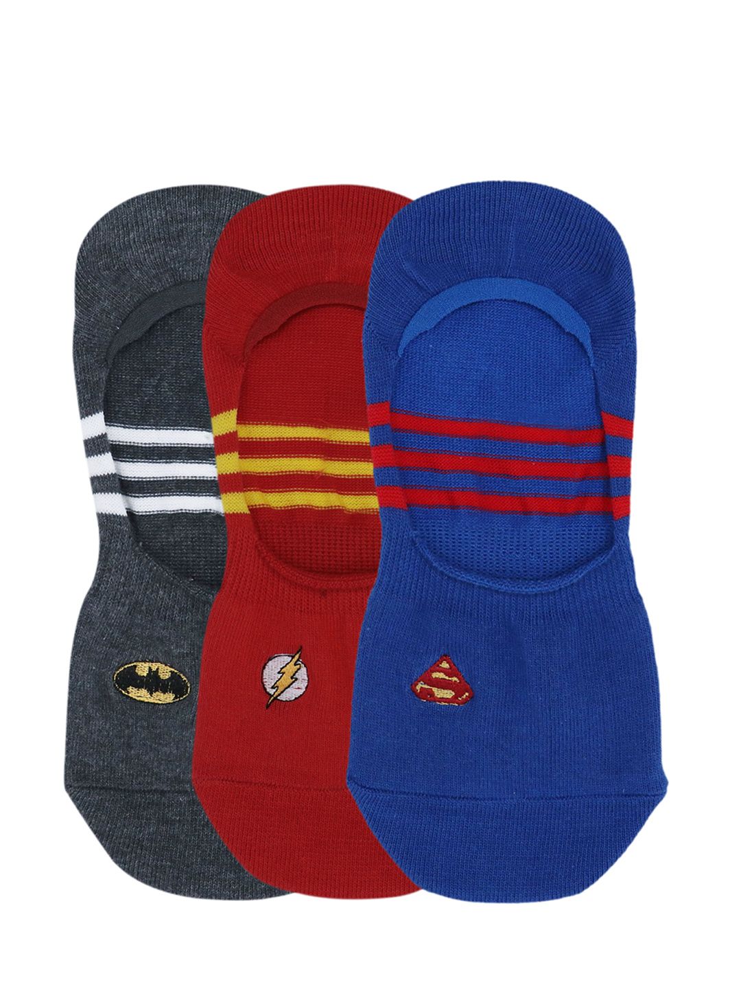 Justice League Men Pack of 3 Assorted Striped DC Heroes Patterned Shoe Liners