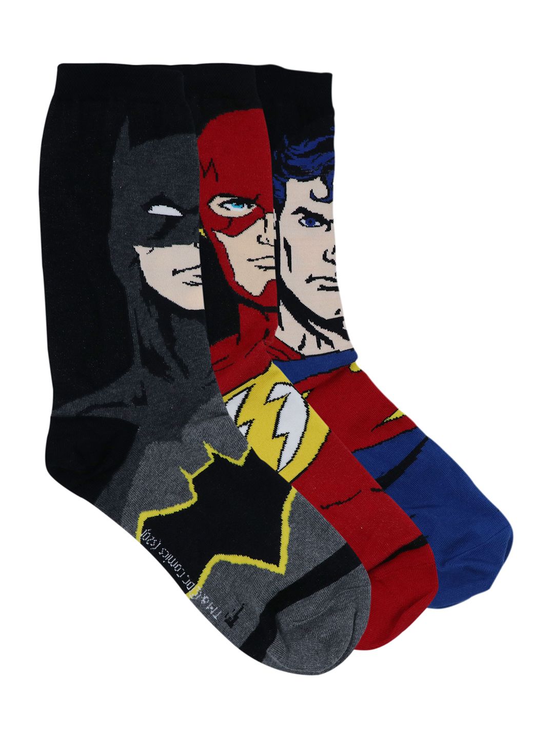 Justice League Men Pack of 3 Assorted DC Heroes Patterned Calf-Length Socks