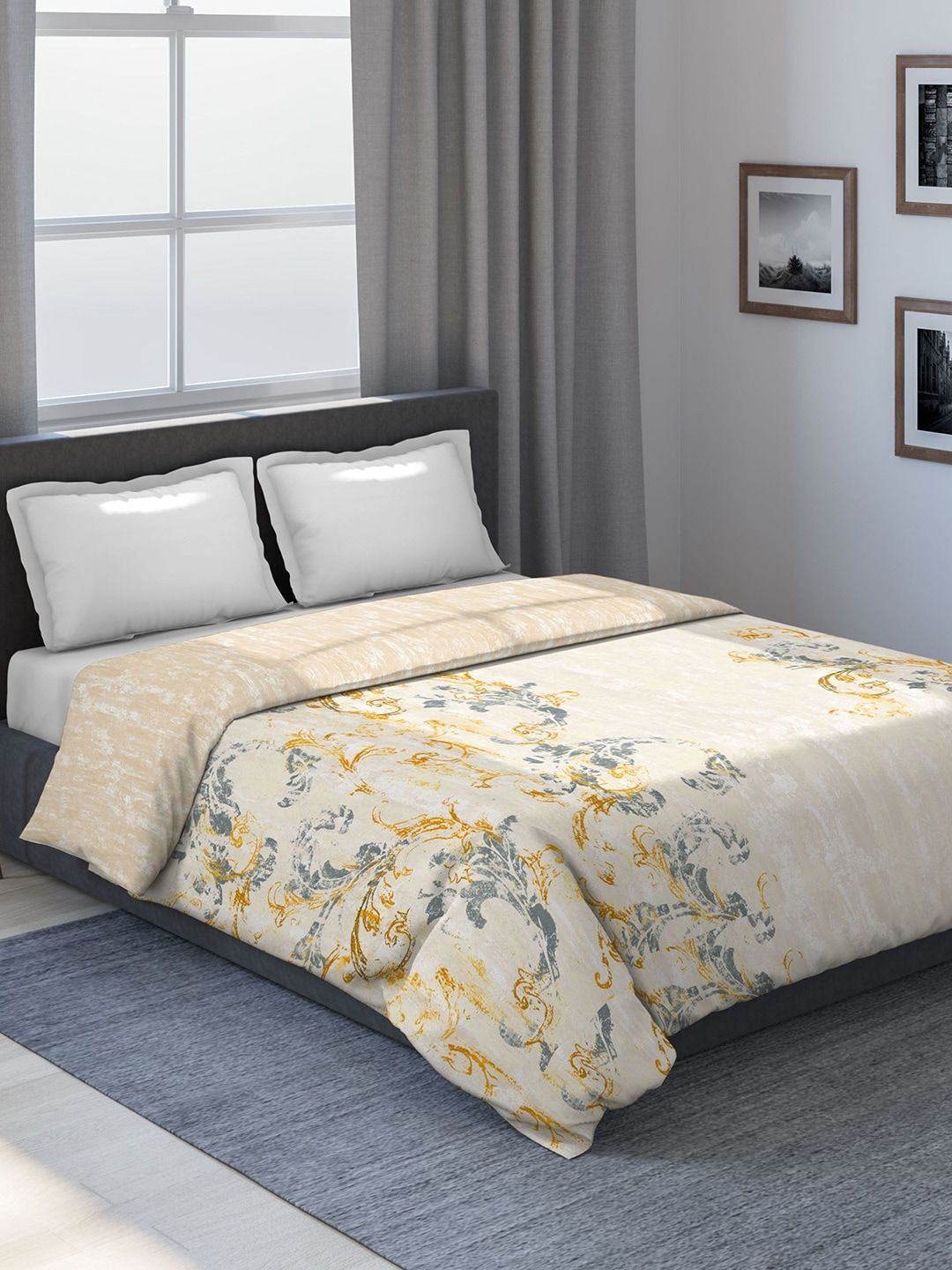 DDecor Yellow Floral Mild Winter 150 GSM Double Bed Comforter Price in India