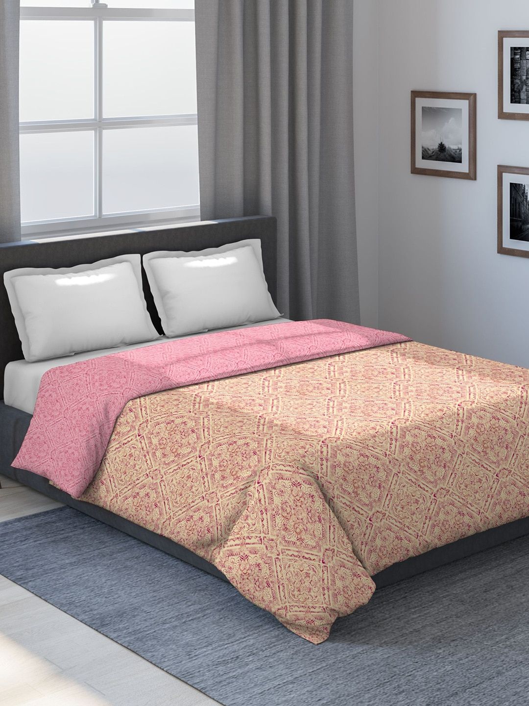 DDecor Yellow & Pink Ethnic Motifs Mild Winter 150 GSM Double Bed Comforter Price in India