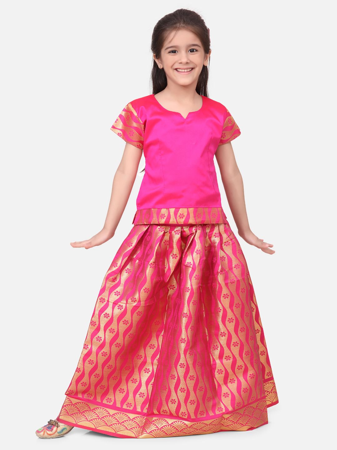 BownBee Girls Purple & Maroon Solid Ready to Wear Pattu Pavadai Price in India