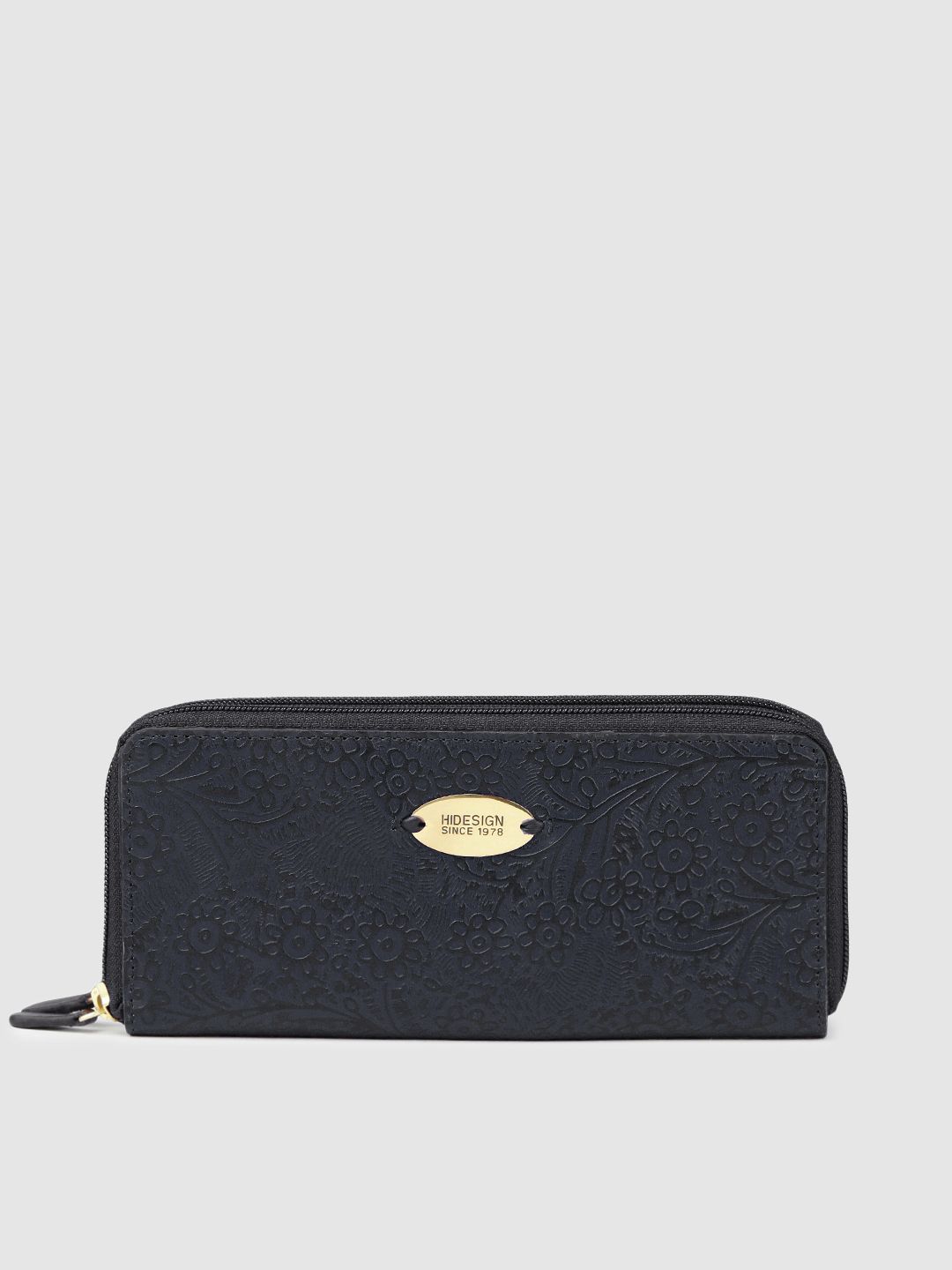 Hidesign Women Navy Blue Self Design Zip Around Leather Wallet Price in India