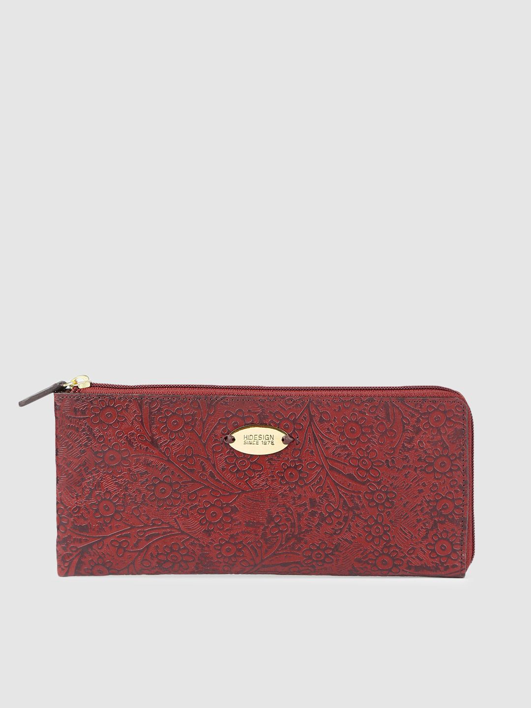 Hidesign Women Red Self Design Zip Around Leather Wallet Price in India
