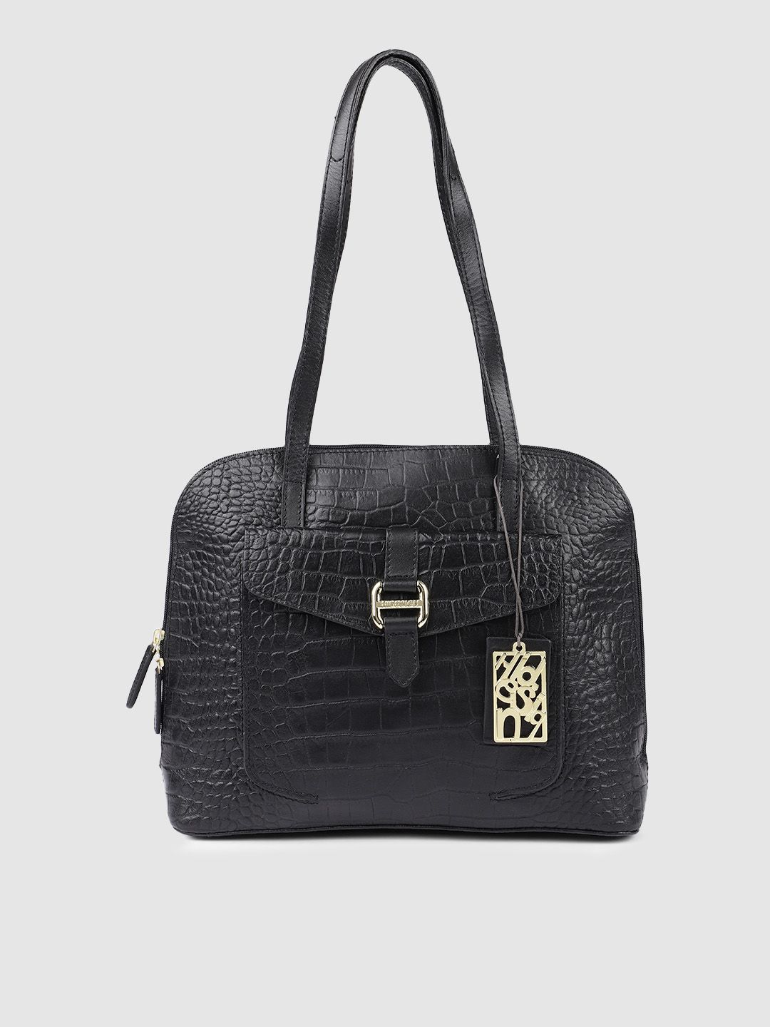 Hidesign Black Animal Textured Leather Shoulder Bag Price in India
