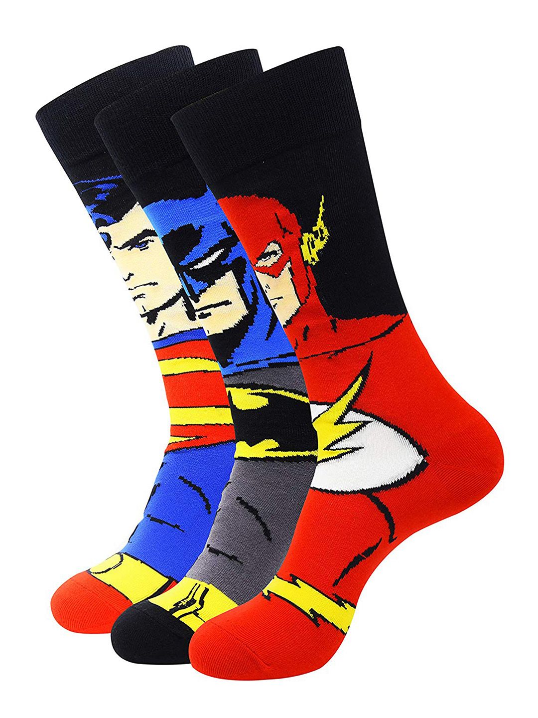 Justice League Men Pack of 3 Assorted Calf-Length Socks