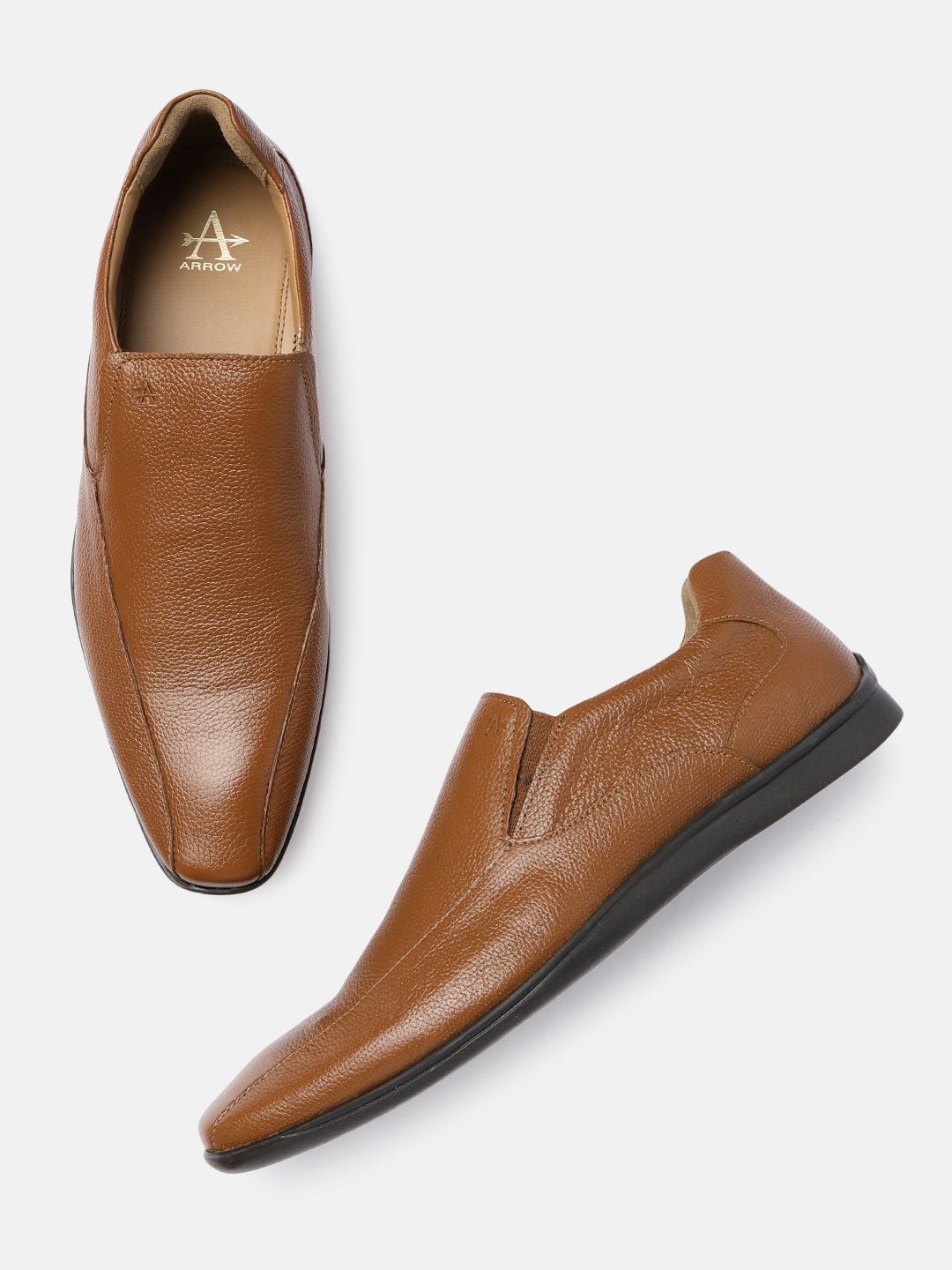 Arrow Men Tan Brown Carmine Slip-On Leather Formal Shoes