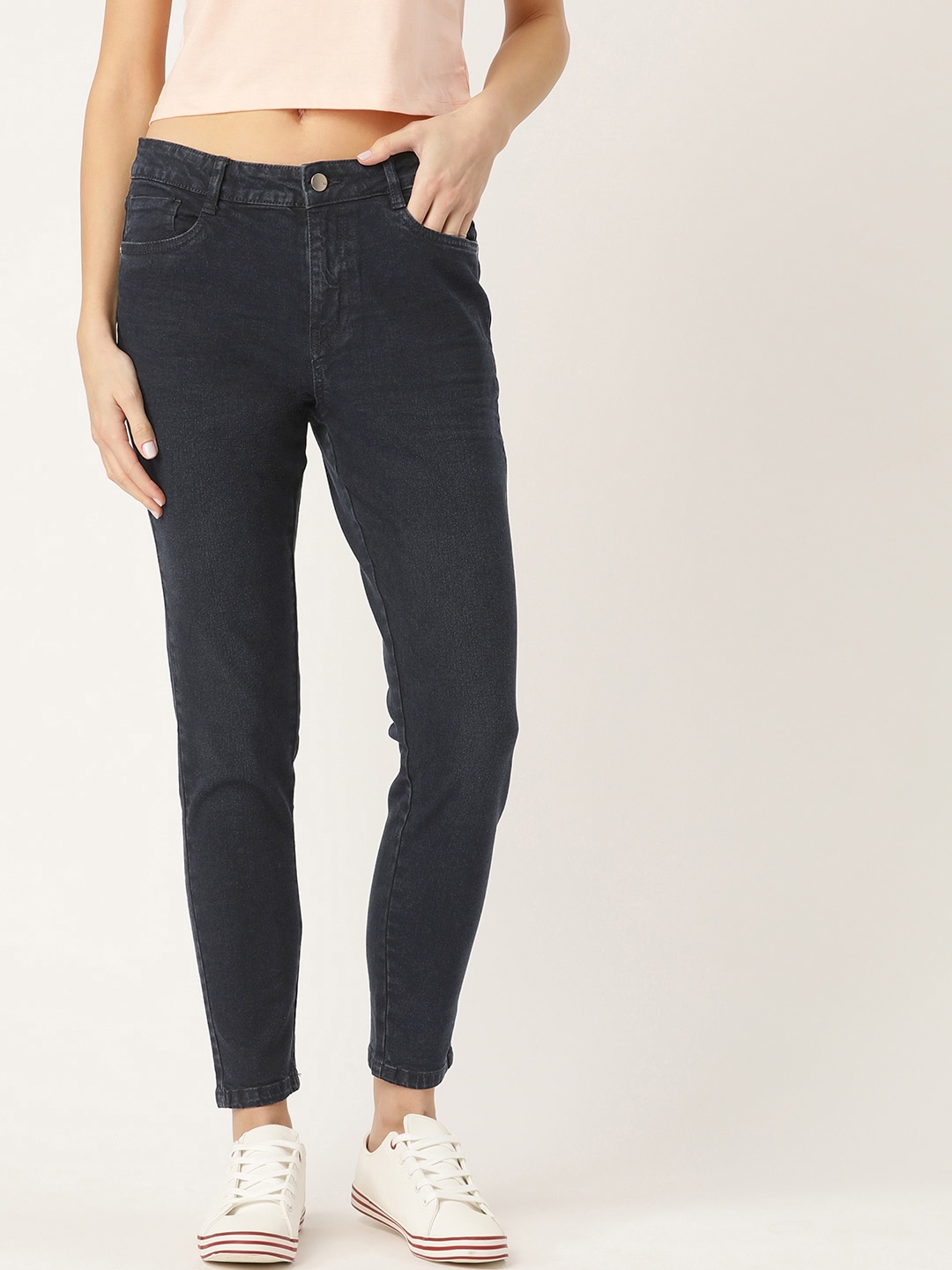 Mast & Harbour Women Navy Blue Skinny Fit Mid-Rise Clean Look Jeans Price in India