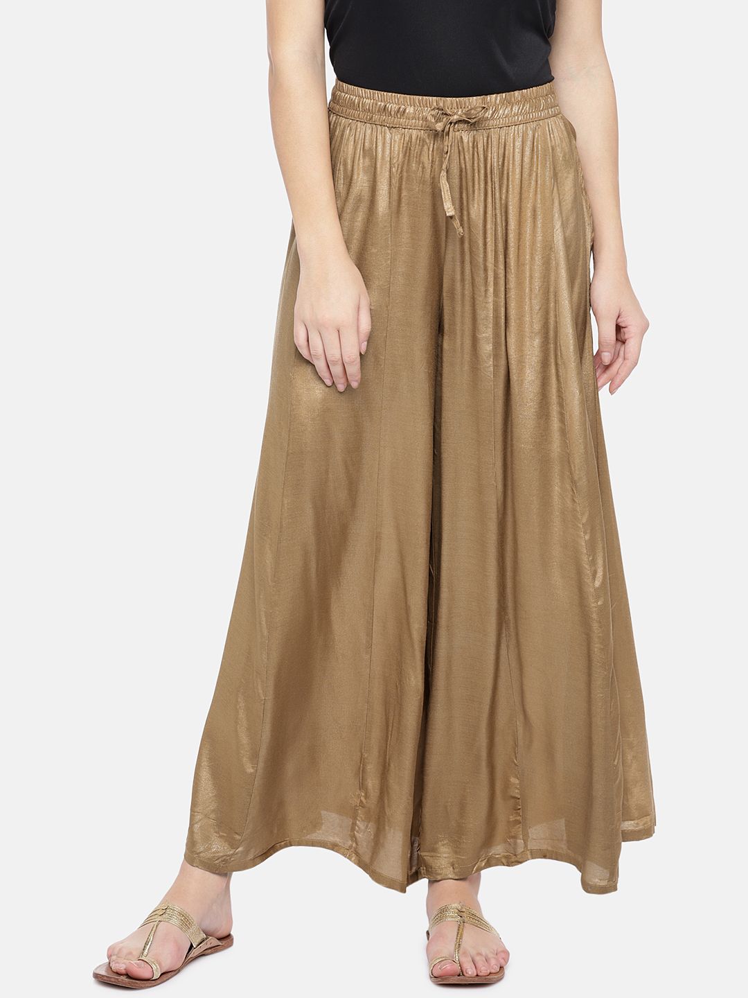 Ethnicity Women Copper-Toned Solid Flared Palazzos Price in India