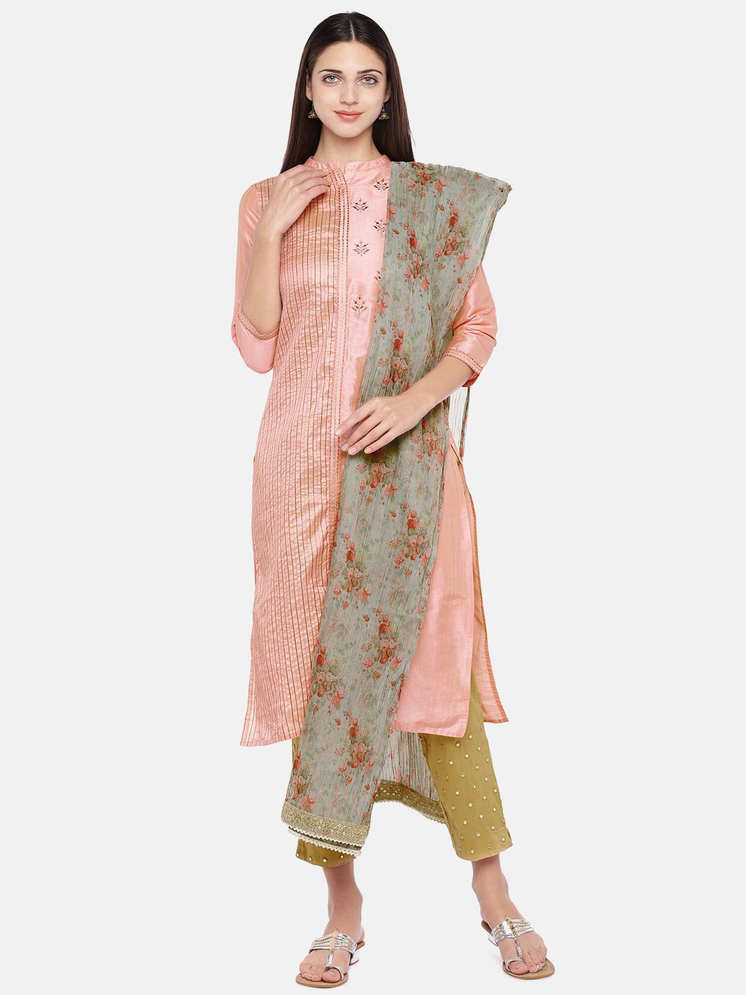 Ethnicity Green & Red Printed Dupatta Price in India