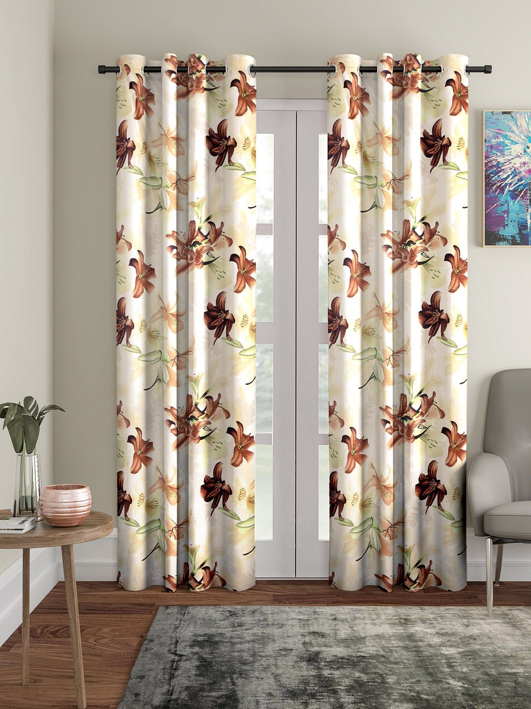 Home Sizzler Off-White & Brown Set of 2 Door Curtains Price in India
