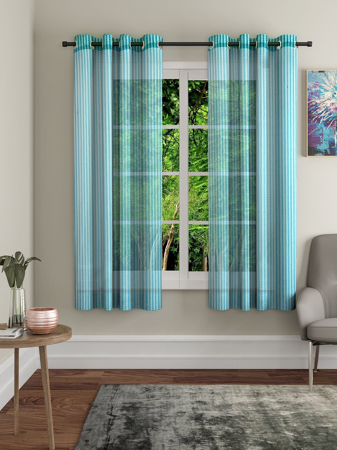 Home Sizzler Turquoise Blue Set of 2 Window Curtains Price in India