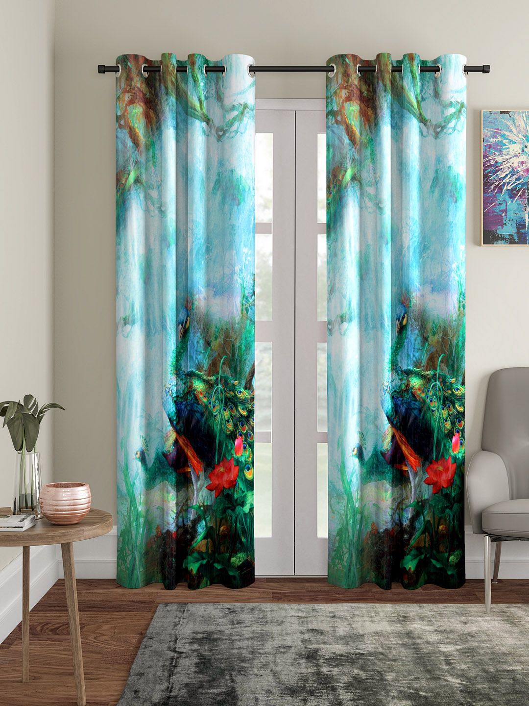 Home Sizzler Green & Blue Set of 2 Door Curtains Price in India