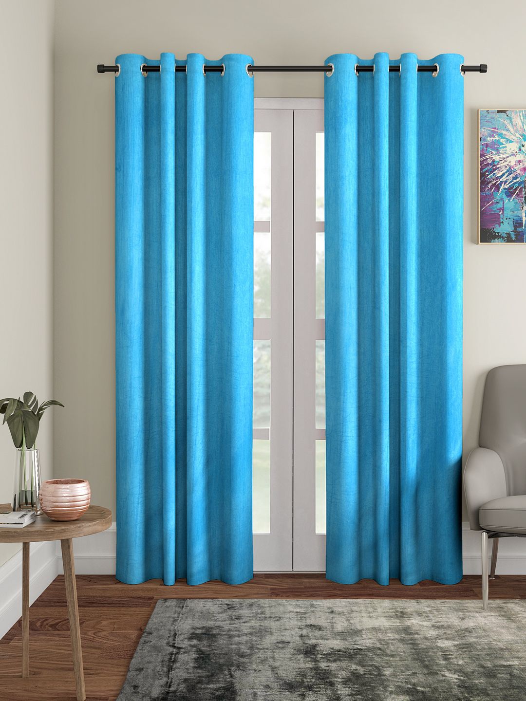Home Sizzler Blue Set of 2 Long Door Curtains Price in India