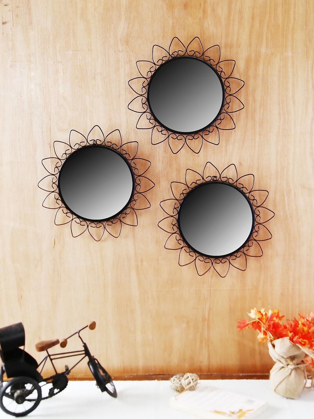 HOSLEY Set of 3 Black Round Decorative Wall Mirrors Price in India