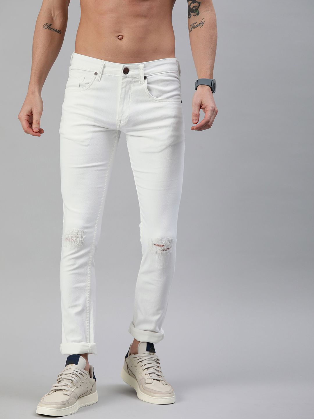 HERE&NOW Men White Slim Fit Mid-Rise Clean Look Stretchable Jeans