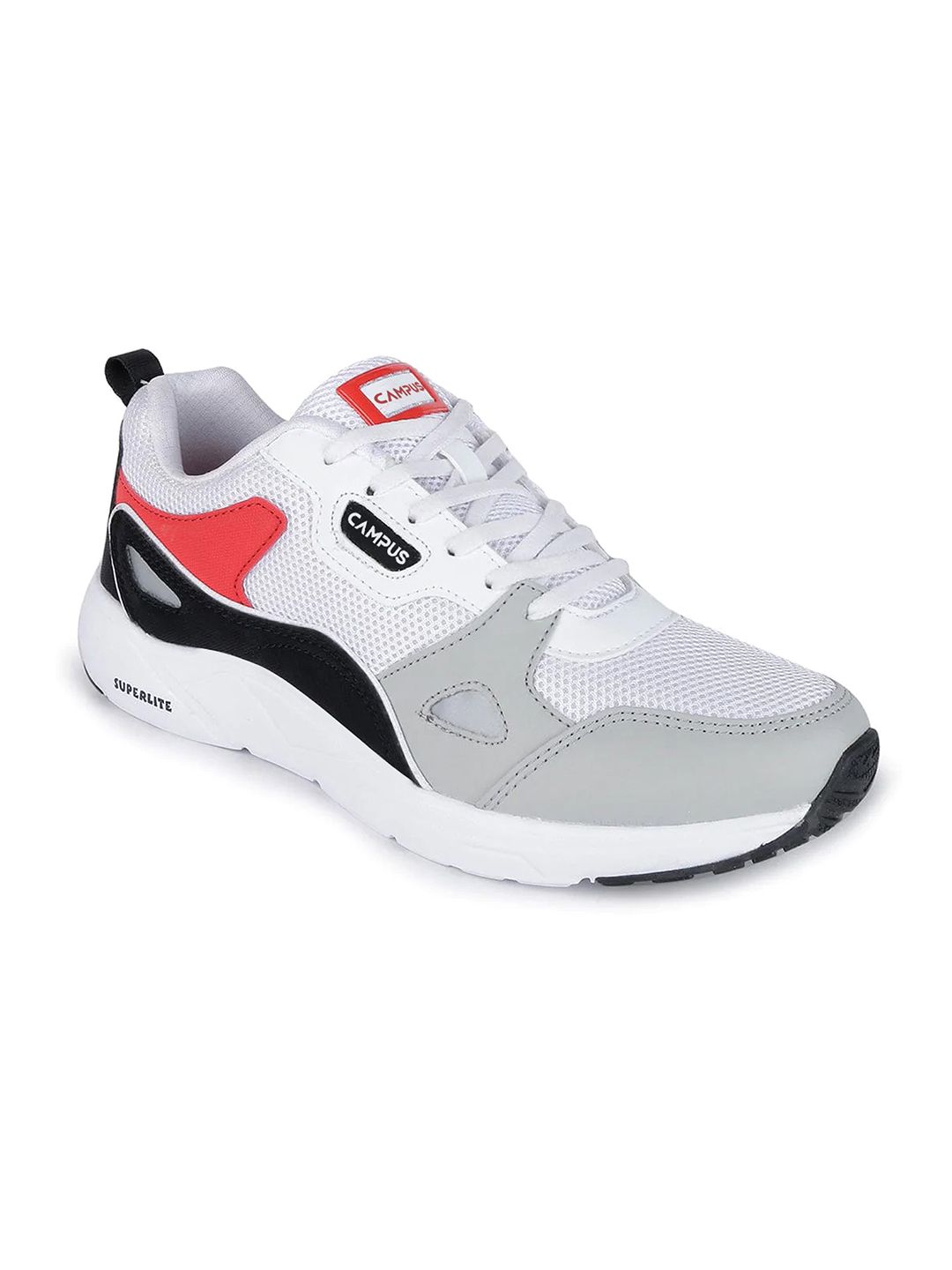 Campus Men WISDOM White & Black Mesh Running Shoes