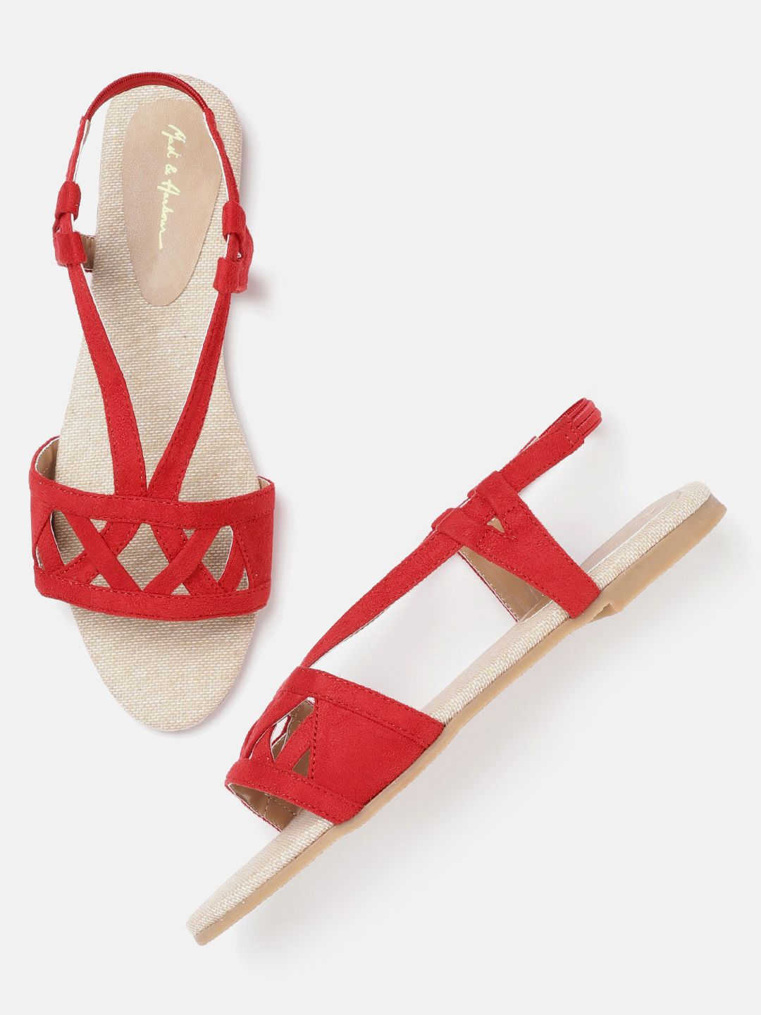Mast & Harbour Women Red Criss-Cross Patterned Open Toe Flats Price in India