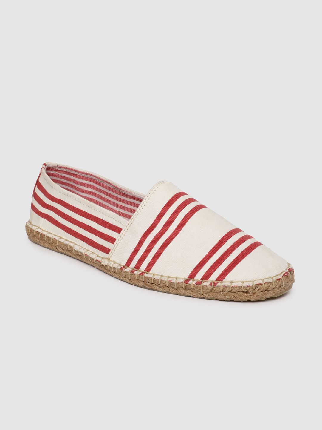 Mast & Harbour Men Off-White & Red Striped Espadrilles