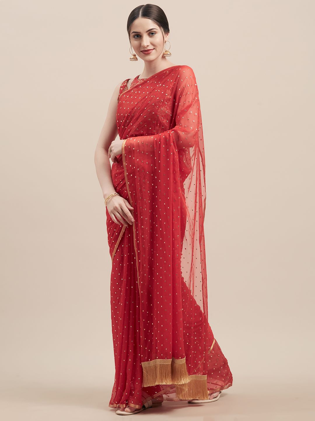 Tikhi Imli Red Embellished Poly Georgette Saree