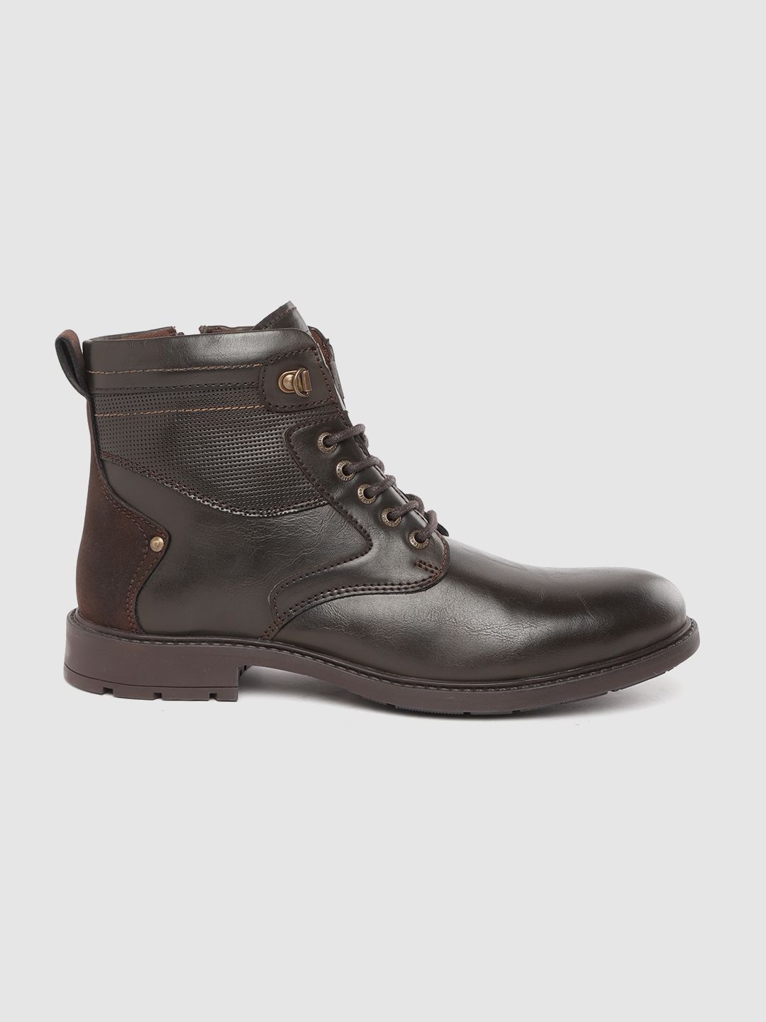 Roadster Men Coffee Brown Solid Mid-Top Flat Boots