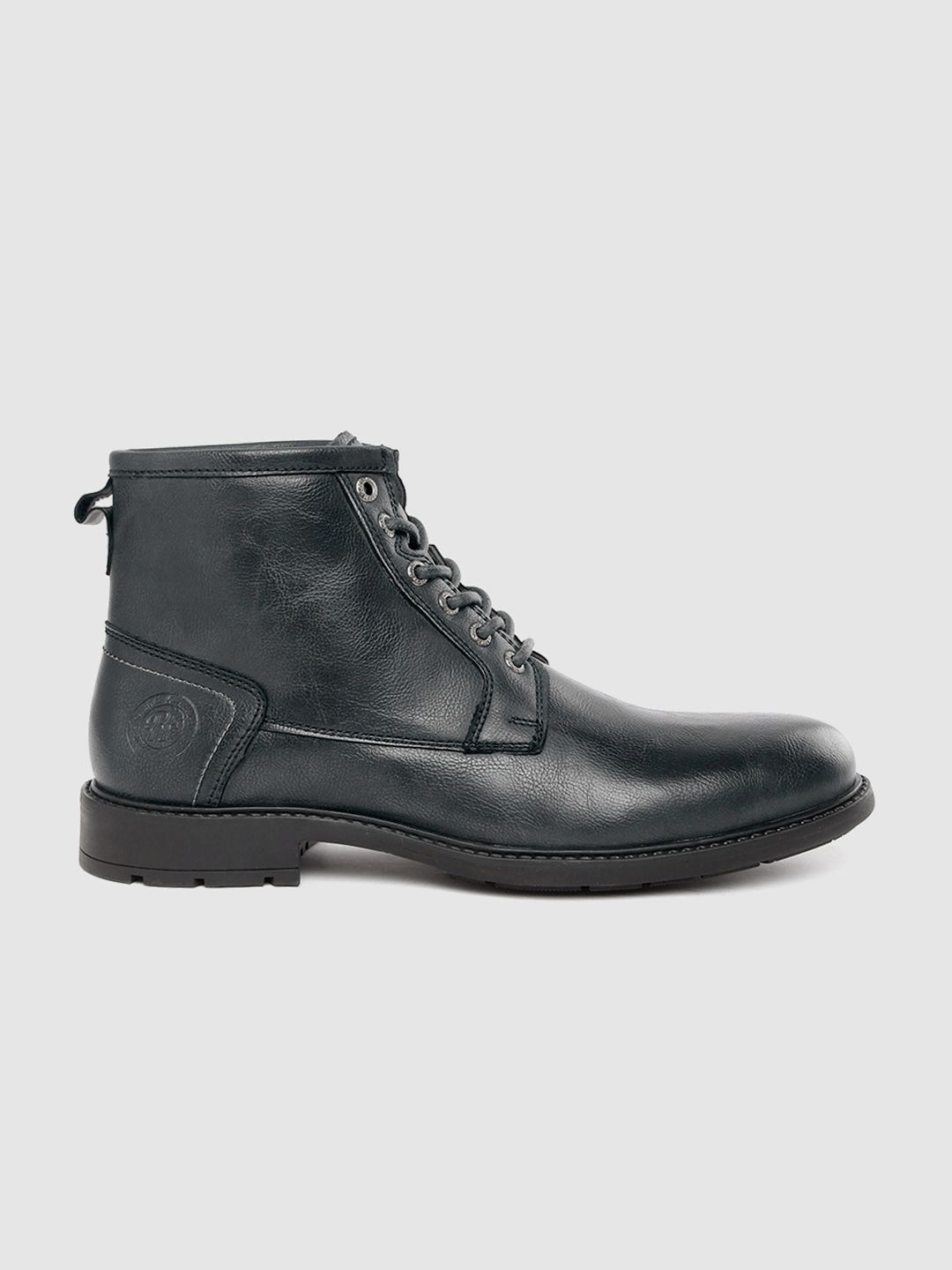 Roadster Men Navy Blue Solid Mid-Top Flat Boots