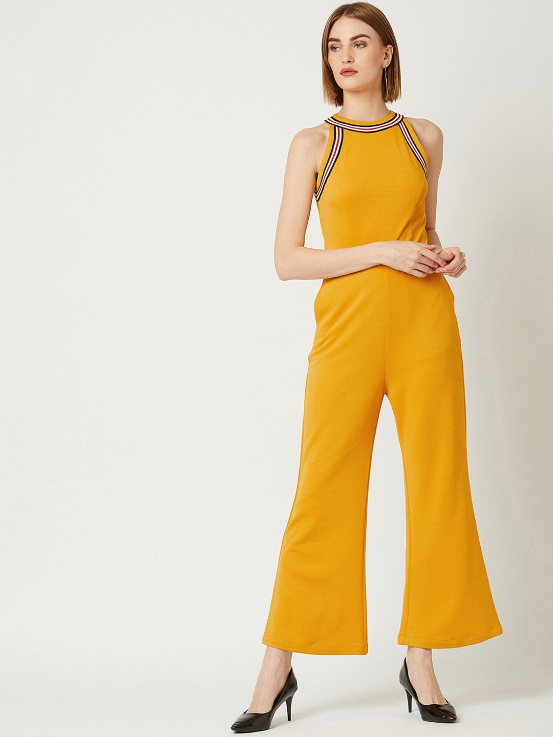 Miss Chase Women Mustard Yellow Solid Culotte Jumpsuit Price in India