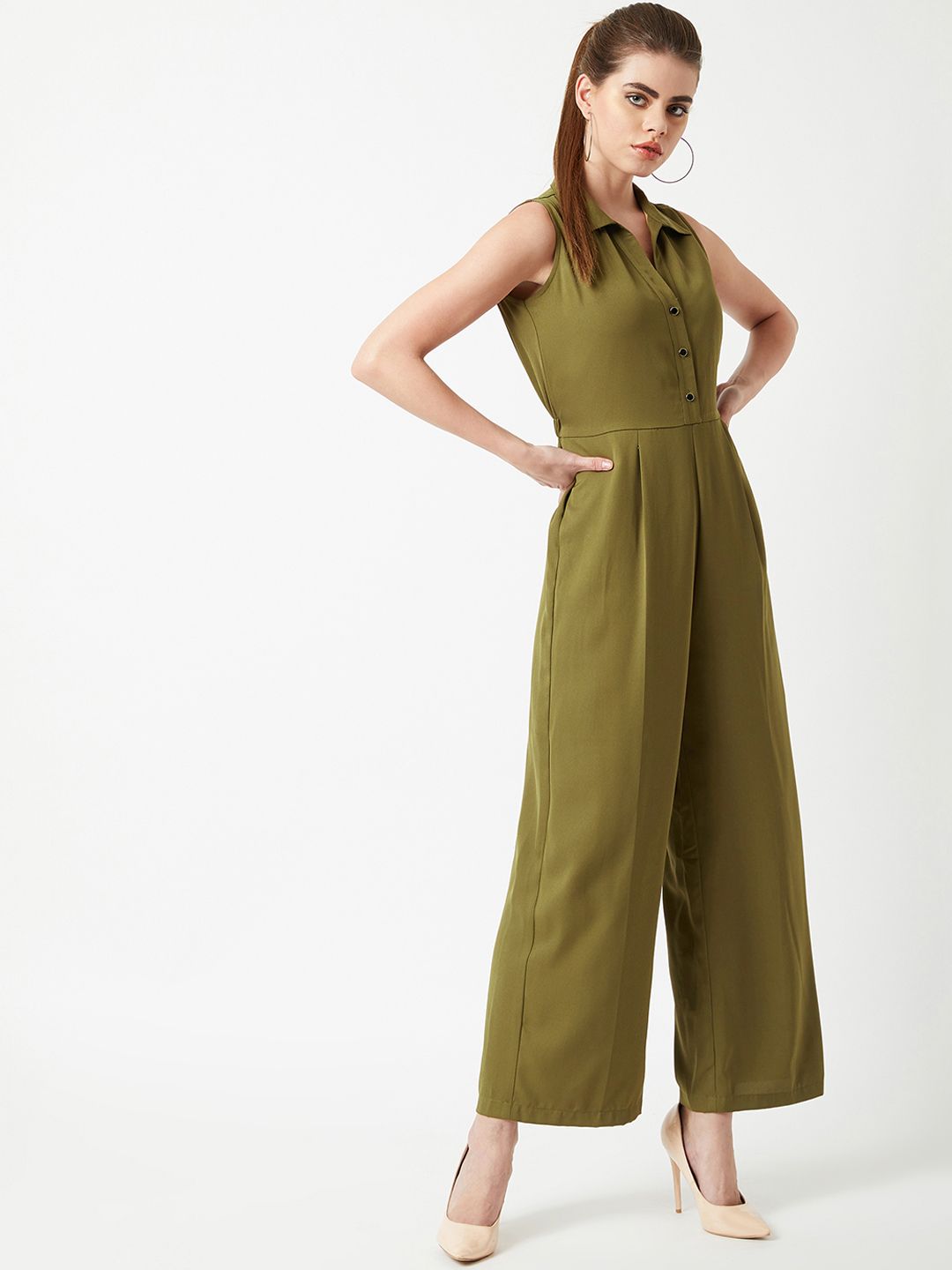 Miss Chase Women Olive Green Solid Basic Jumpsuit Price in India