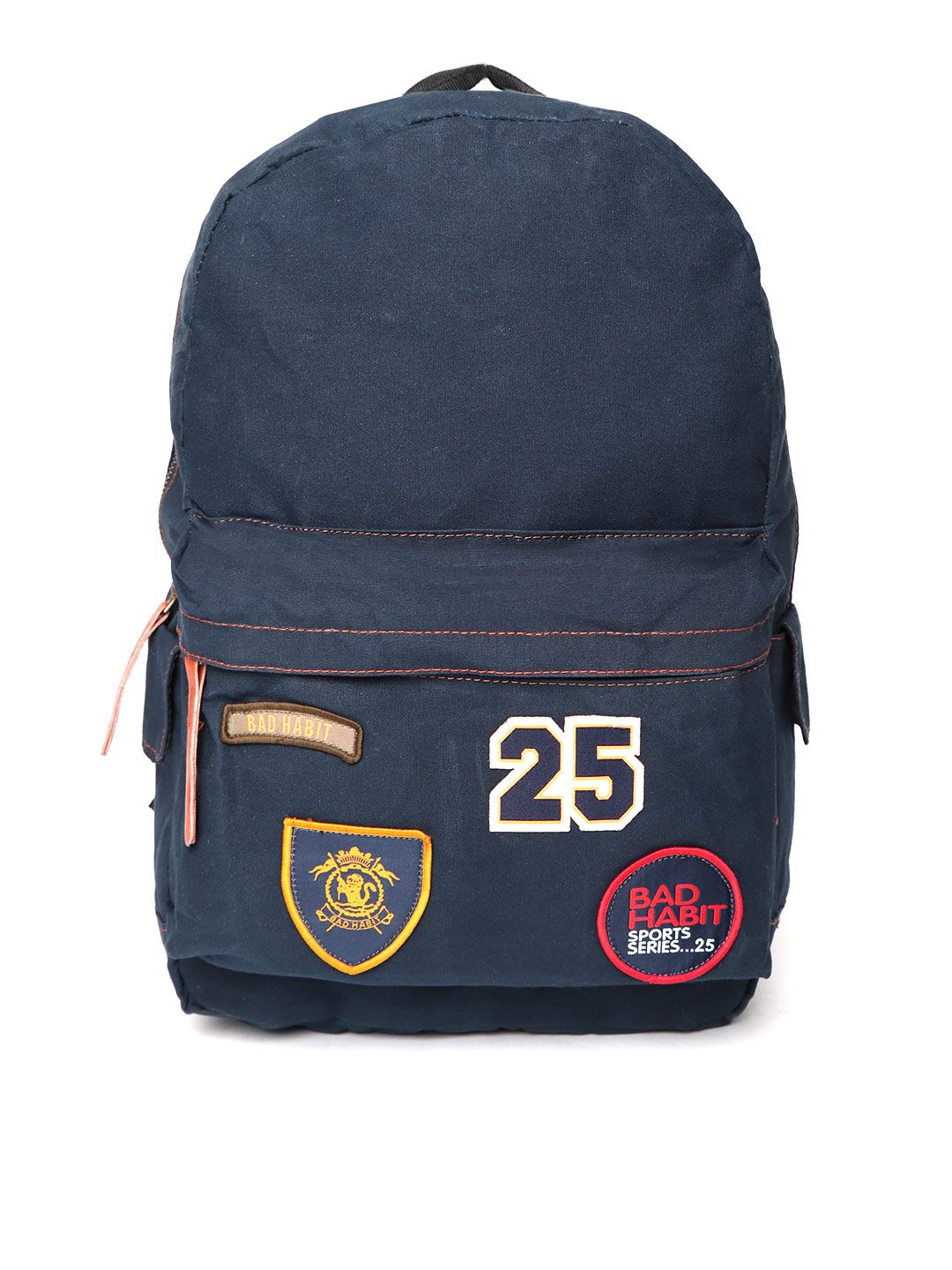 BAD HABIT Unisex Navy Blue Solid Laptop Backpack with Applique Detail Price in India