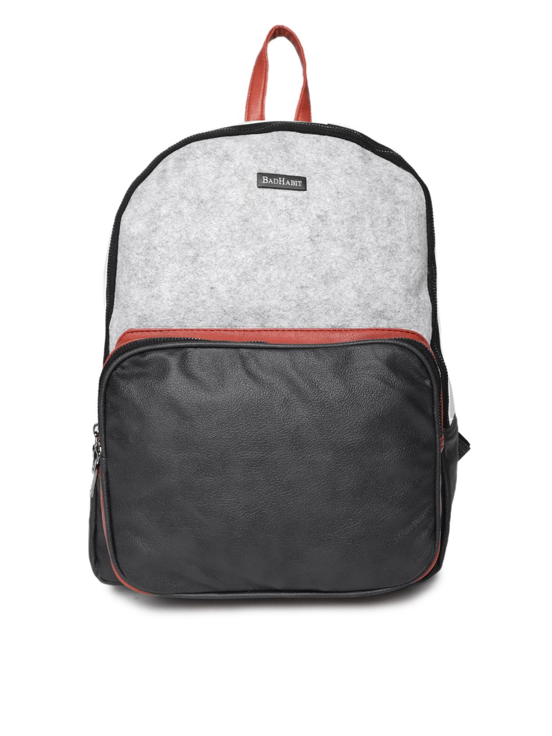 BAD HABIT Unisex Black & Grey Melange Colourblocked Backpack Price in India