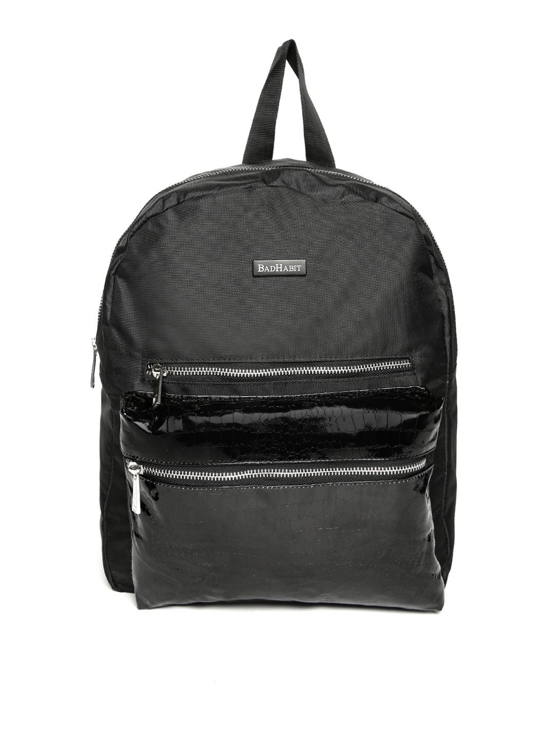 BAD HABIT Unisex Black Croc Textured Backpack Price in India