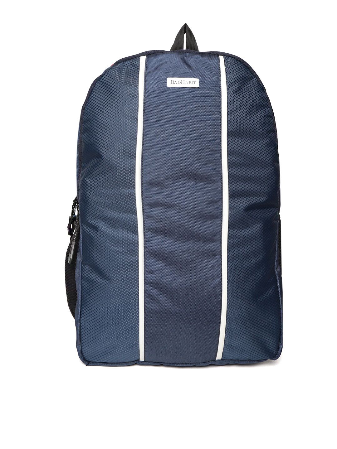 BAD HABIT Unisex Navy Blue Checked Backpack Price in India