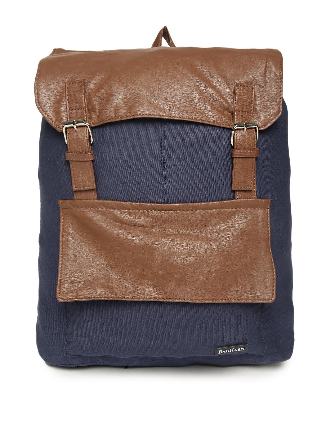 BAD HABIT Unisex Navy Blue & Brown Colourblocked Backpack Price in India