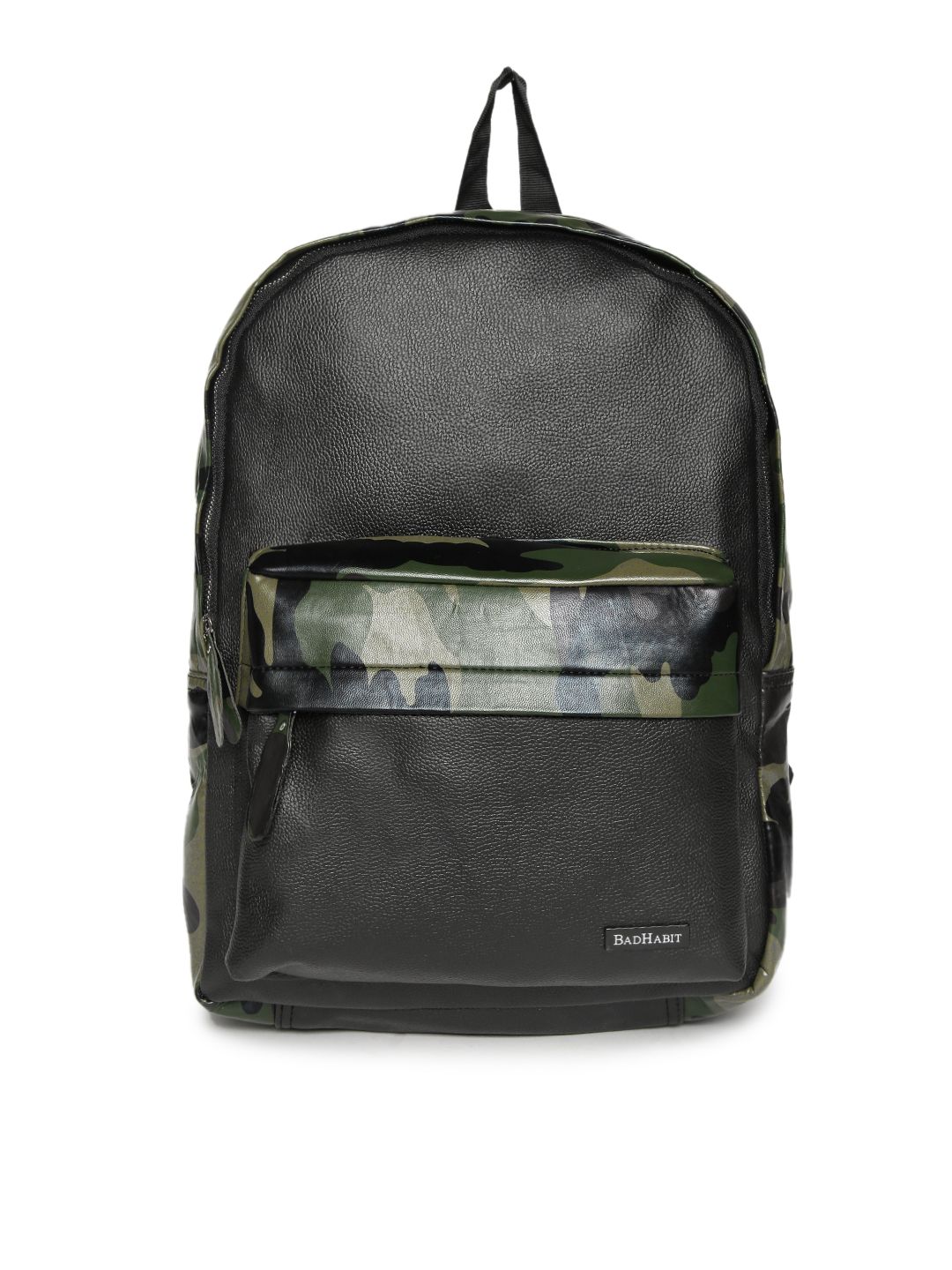 BAD HABIT Unisex Black & Olive Green Camouflage Print Laptop Backpack Price in India