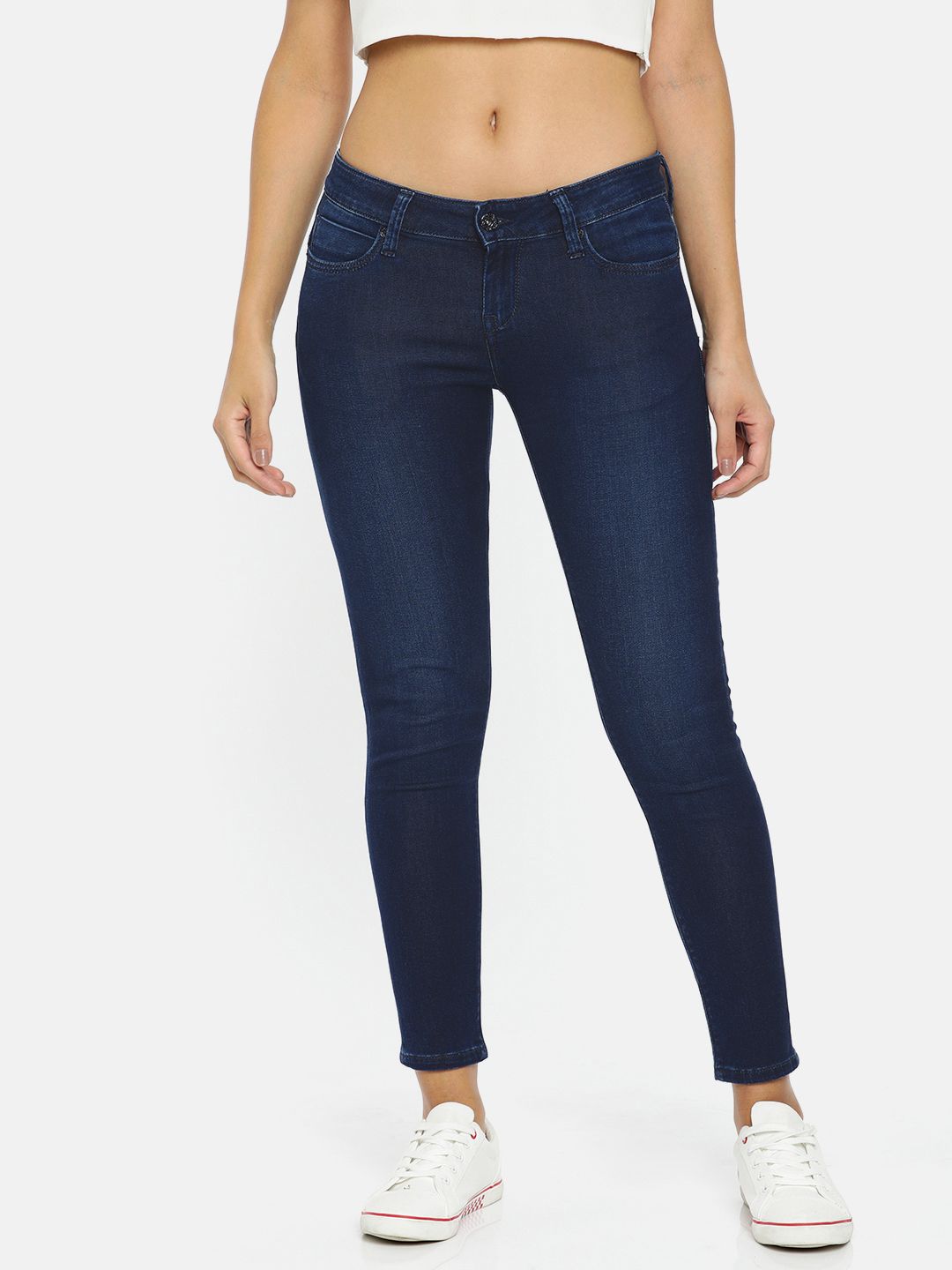 Pepe Jeans Women Navy Blue Tansey Slim Fit Mid-Rise Clean Look Stretchable Jeans Price in India