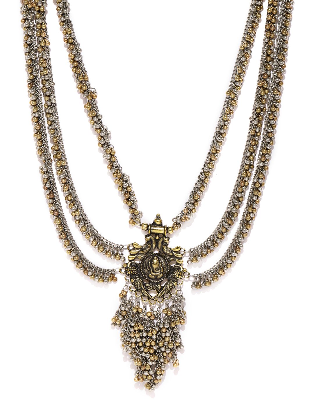 Fida Silver-Toned & Gold-Toned Ganesha Layered Necklace Price in India