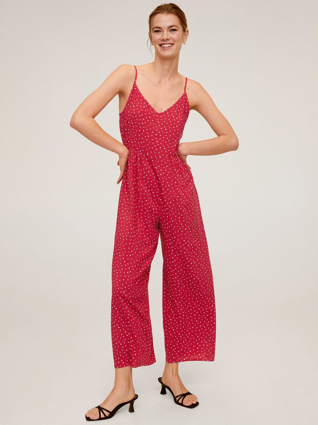 MANGO Women Red & White Printed Basic Jumpsuit Price in India