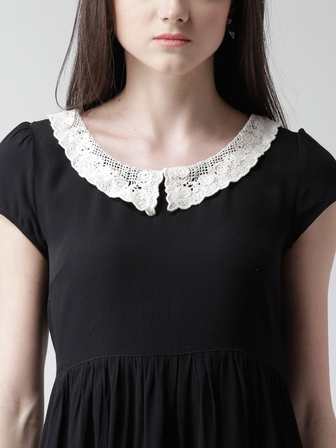 fitted lace wedding dress Off-The-Shoulder Mini Dress in Black-swatch