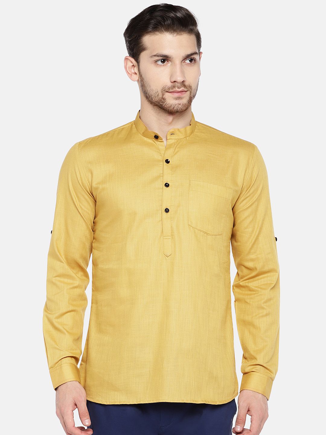 RAJUBHAI HARGOVINDAS Men Beige Solid Straight Kurta