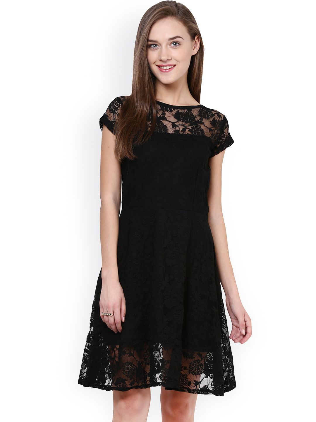 Miss Chase Black Lace Skater Dress Price in India