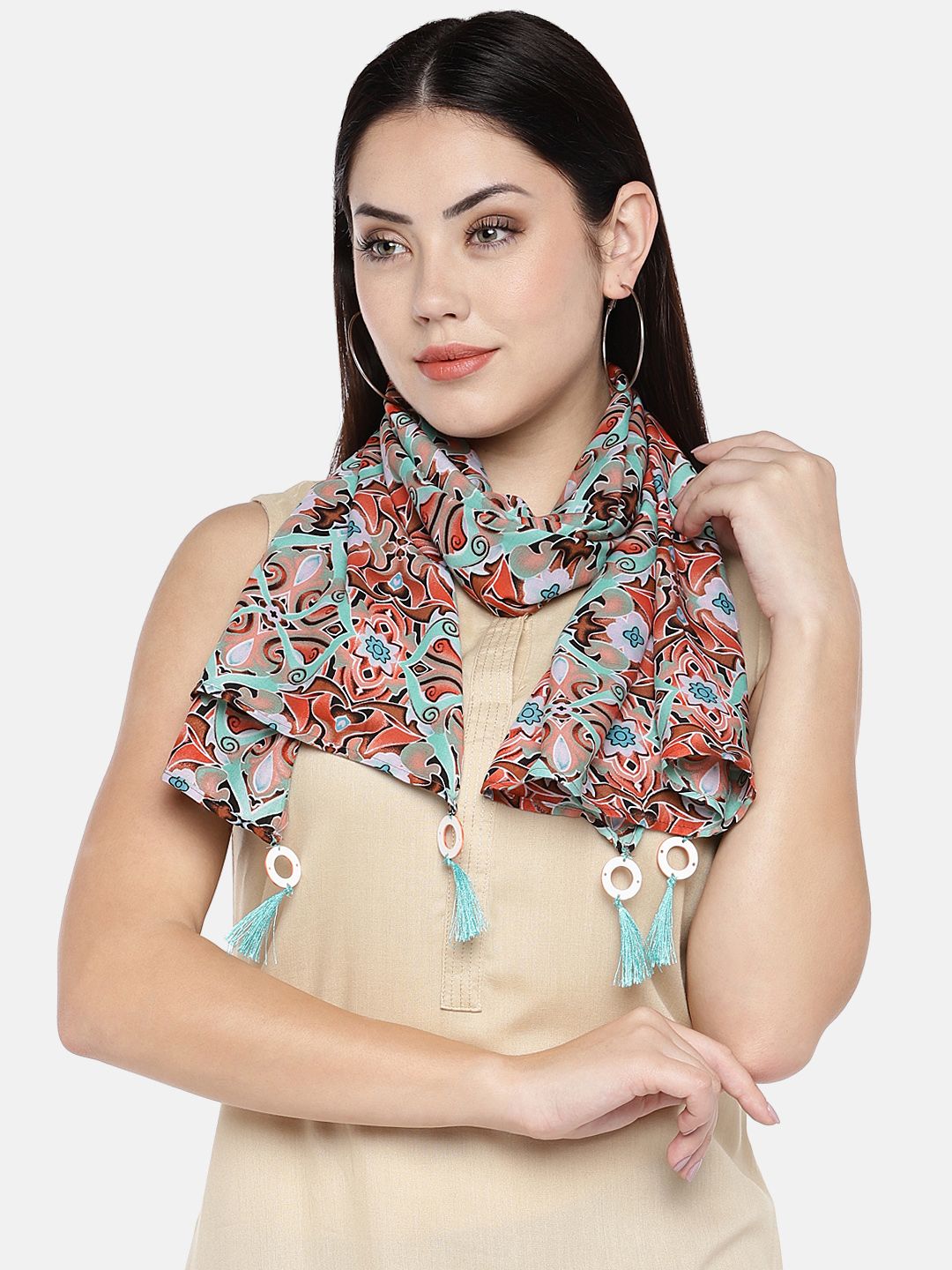 shiloh Women White & Beige Printed Scarf Price in India